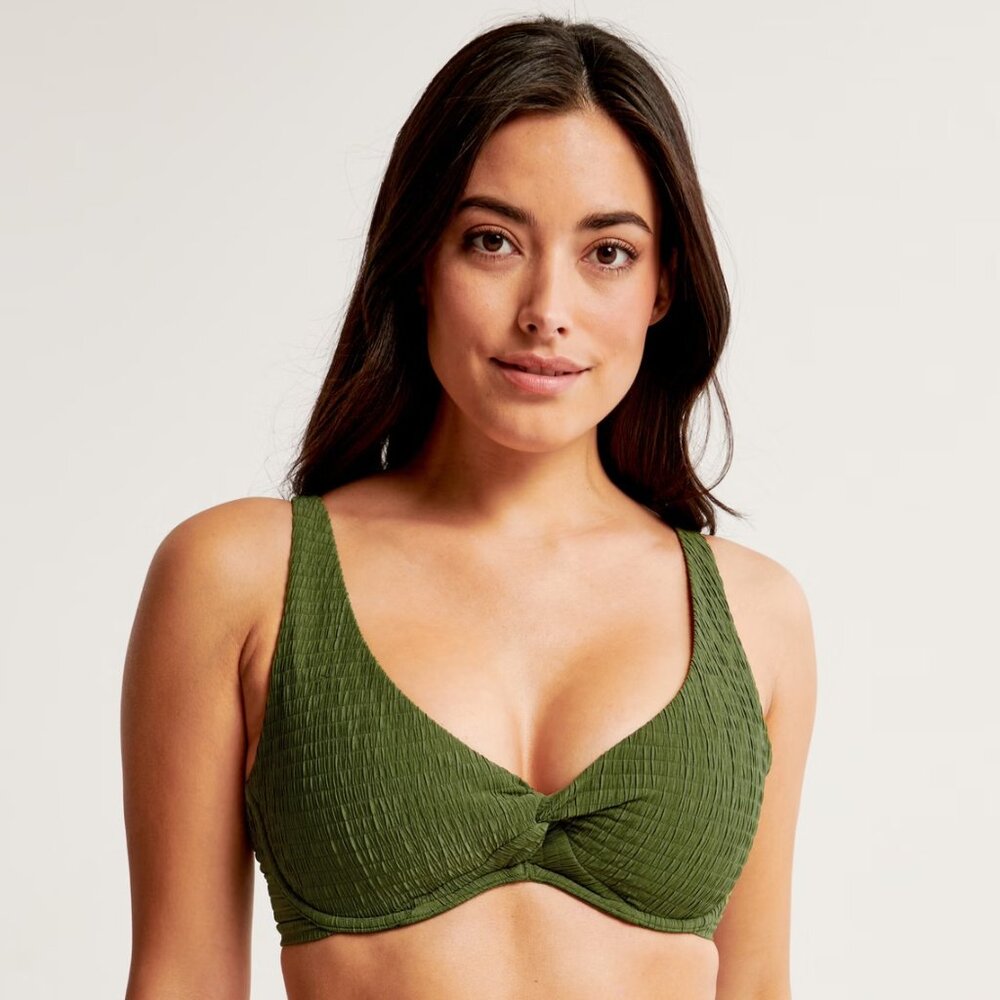 Curve Love Wide Strap Twist Continuous Underwire Bikini Top Olive XXS